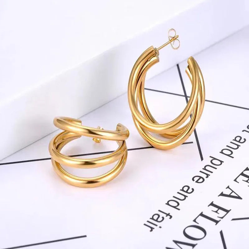 Golden Multilayer Hoop Earrings