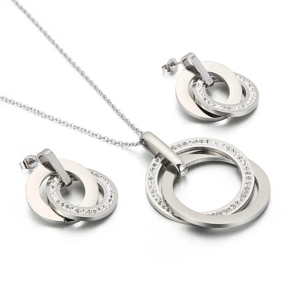 Zirconia Triple Circle Pendant Necklace