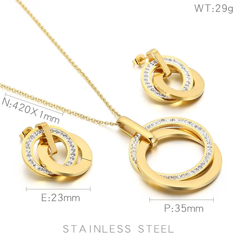 Zirconia Triple Circle Pendant Necklace