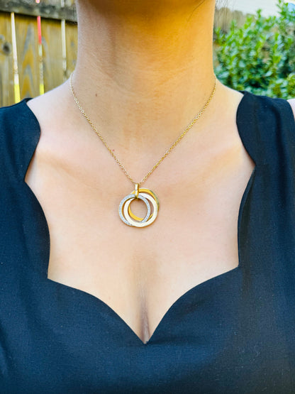 Zirconia Triple Circle Pendant Necklace