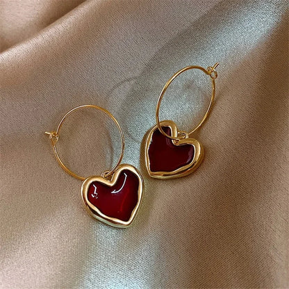 Vintage Red Heart Earrings