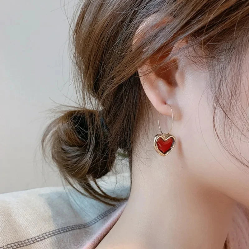 Vintage Red Heart Earrings