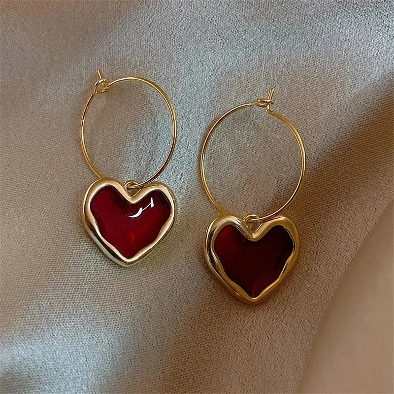 Vintage Red Heart Earrings